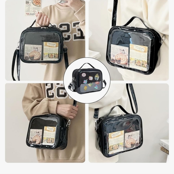 Black Transparent Crossbody Bag with Pin Display. Added Free Pins With Purchase. - Picture 10 of 15